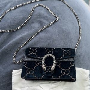Gucci GG Monogram Navy Dionysus Velvet Crossbody Clutch